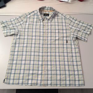 Orvis Men's Blue Plaid Shirt XL Polyester/Cotton/Linen